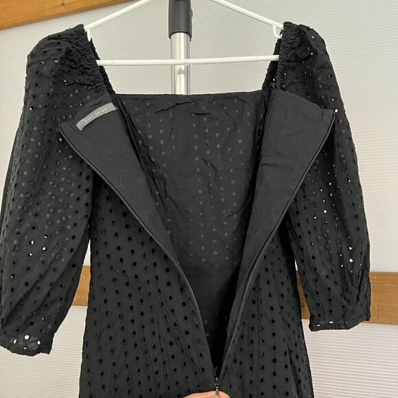 Suzy Shier Black Embroidered Eyelet Square Neck Puff Sleeve Mini Dress Sz XS - Picture 10 of 14